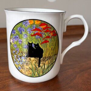 Sue Boettcher Cards Bone China Mug Black Cats Garden Flowers England Double-Side